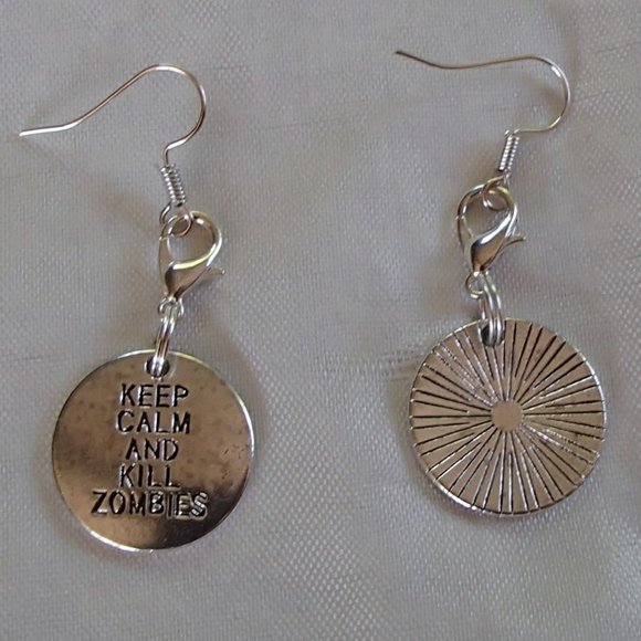 COPY - COPY - Zombie Tag Keep Calm Handcrafted Earrings Zipper Pull WD Fans - Picture 2 of 10